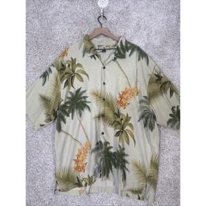 Tommy Bahama Large 100% Silk Yellow Green Palm Tree Floral Camp Button Shirt XXL